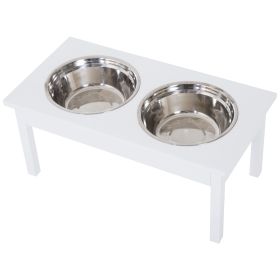 PawHut Elevated Pet Bowl 23 Durable Wooden Feeding Station Heavy Duty, White, for Dogs