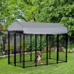 Outdoor Dog Kennel with Roof - Black Metal
